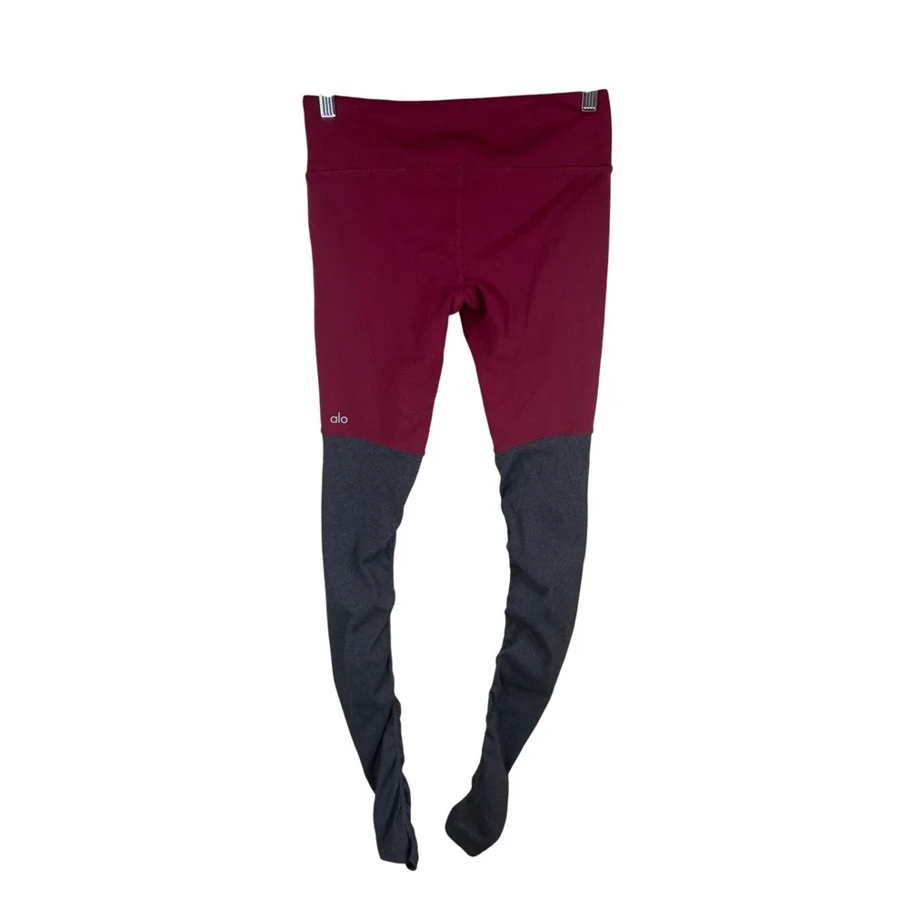 Alo Yoga Goddess Leggings Women Small Burgundy Charcoal‎ Grey Stirrup Activewear